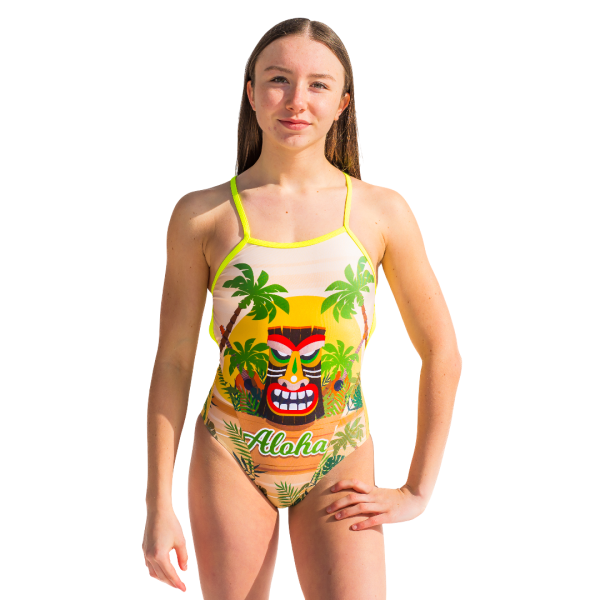 SWEAMS ALOHA TIKI - Maillot Femme 1 Piece Bretelles Fines